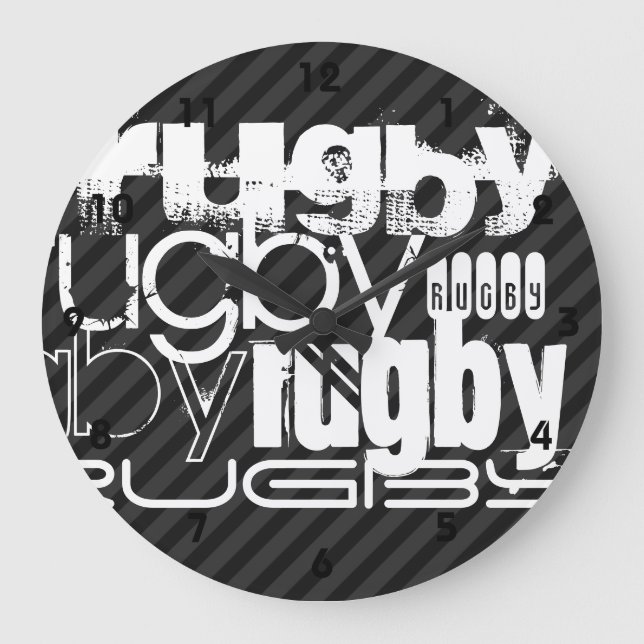 Rugby; Schwarz & Dunkelgrau Streifen Große Wanduhr (Vorderseite)