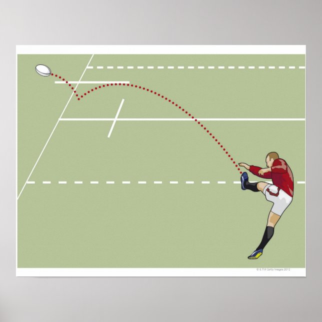 Rugby-Spieler, der den Ball in die Touch kickt Poster (Vorne)