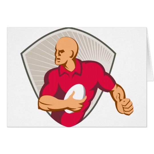 Rugby-Spieler, der mit dem Ball Retro läuft Karte