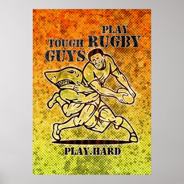 Rugby-Spieler mit Ballangriff auf Haiposter Poster (Vorne)