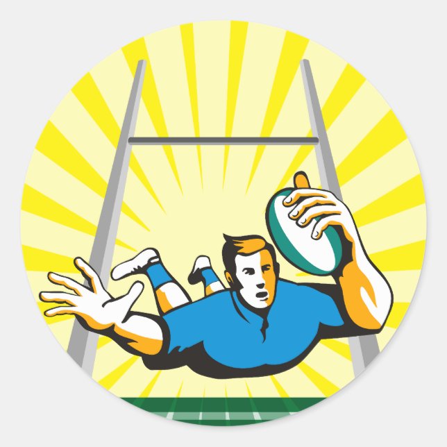 Rugby-Spieler tauchen, um zu versuchen Runder Aufkleber (Vorderseite)