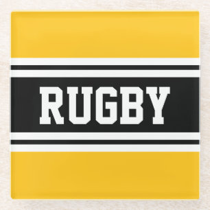 RUGBY Sporty Bright Yellow Black Racing Stripes Glasuntersetzer