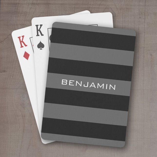 Rugby Streifen mit Individuelle Name Spielkarten (Personalized playing cards - sporty, preppy stripe pattern with name. Great gift for the guys!)