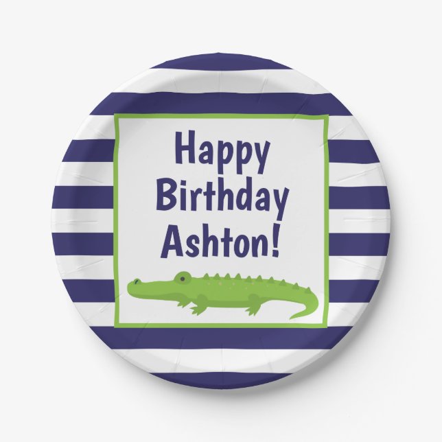 Rugby Stripes Alligator Personalisierte Party Tell Pappteller (Vorderseite)