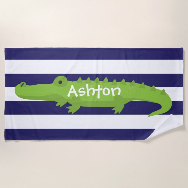 Rugby Stripes Alligator Personalisiertes Badetuch (Vorderseite)