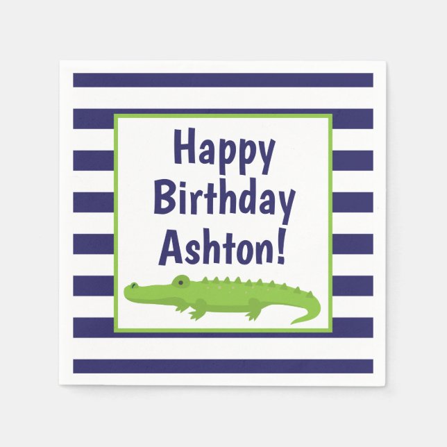 Rugby Stripes Alligator Personalisiertes Party Nap Serviette (Vorderseite)