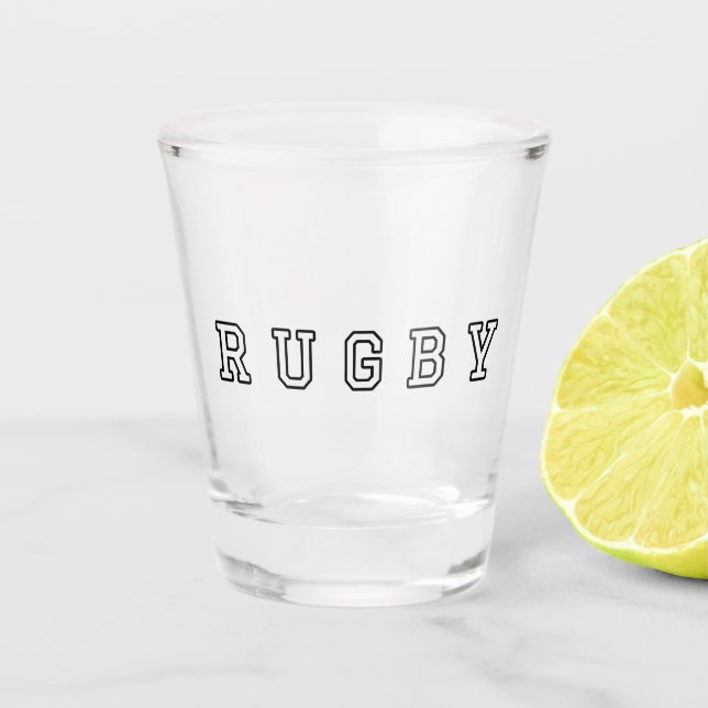 Rugby Typografie Schnapsglas (Vorderseite)