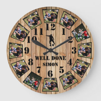 Rugby Wooden Effect Personalise Große Wanduhr