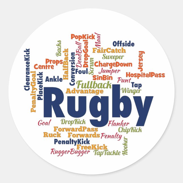 Rugby Word Cloud Runder Aufkleber (Vorderseite)