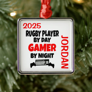 Rugbyspieler liebt das Spielen von Videospielen Ornament Aus Metall