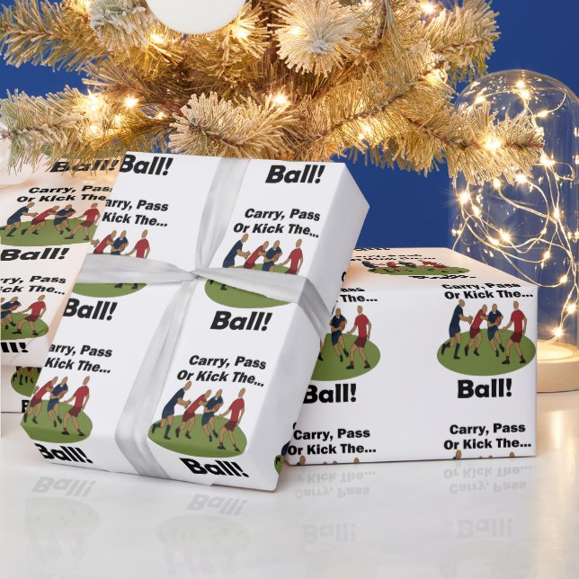 Rugbyspieler tragen den Ball weiter, passen oder k Geschenkpapier (Feiertage)