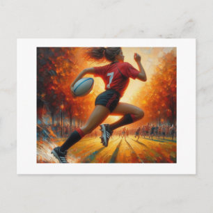Rugbyspielerin sprintet, postkarte