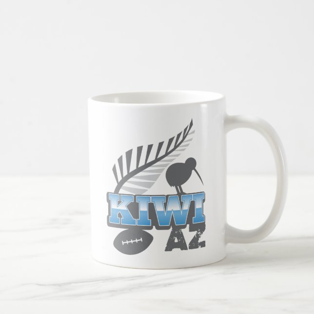 Rugbyvogel und silberner Farn Neuseeland der KIWI Kaffeetasse (Rechts)