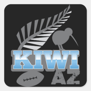 Rugbyvogel und silberner Farn Neuseeland der KIWI Quadratischer Aufkleber