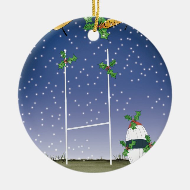 Rugbyweihnachten Keramik Ornament (Vorne)
