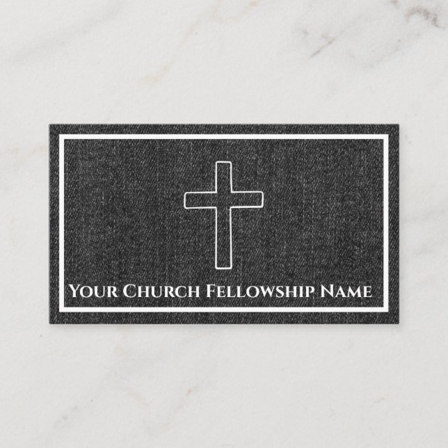 Rugged Black Denim Cross Kontur Church Pastor Visitenkarte (Vorderseite)