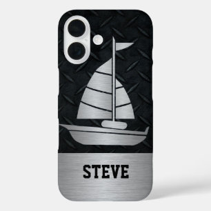 Rugged Black Diamond Plate Silver Sailboat Name title_seo2