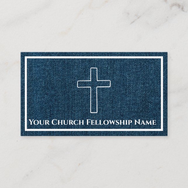 Rugged Blue Denim Cross Kontur Church Pastor Visitenkarte (Vorderseite)
