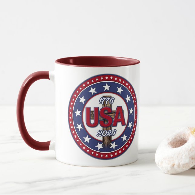 Rugged Cross USA 1776-2026 Tasse (Mit Donut)