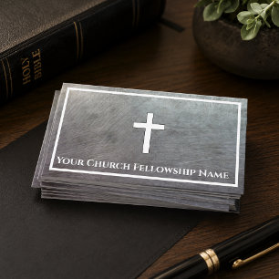 Rugged Gray Metallic Cross Kontur Church Pastor Visitenkarte