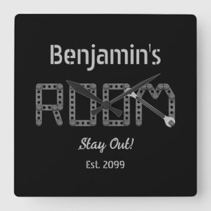 Rugged Manly Teen's Boy's Room Wall Clock Quadratische Wanduhr