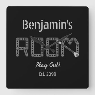 Rugged Manly Teen's Boy's Room Wall Clock Quadratische Wanduhr