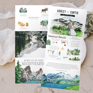Rugged Snowy Mountain   Illustrierte Hochzeit Dreifach Gefaltete Einladung