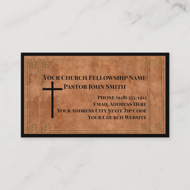 Rugged Stamps Brown Leather Church Visitenkarte (Vorderseite)