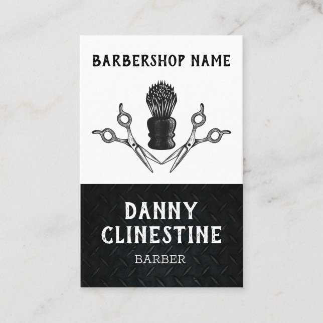 Rugged Trendy Modern Barber Scissors Barbershop Visitenkarte (Vorderseite)