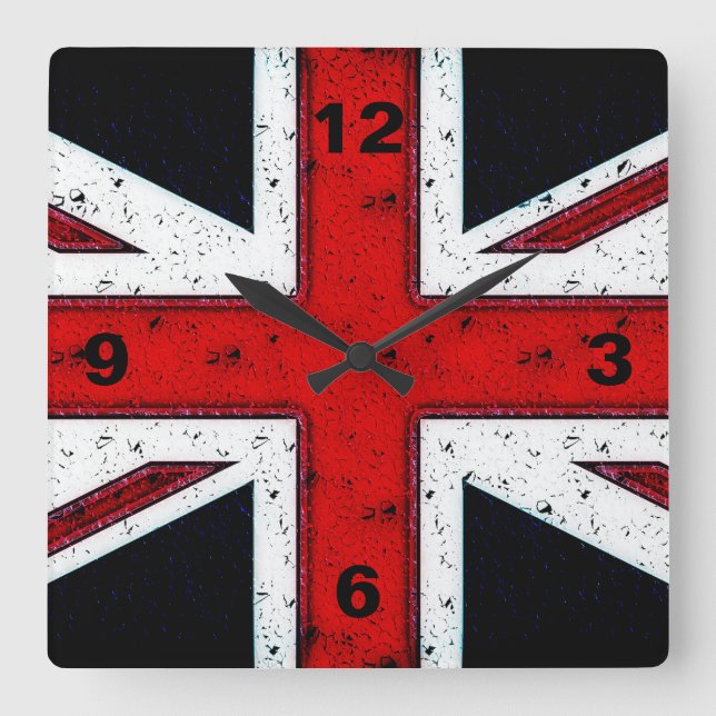 Rugged Union Jack Quadratische Wanduhr (Vorderseite)