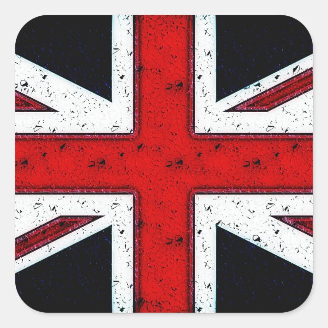 Rugged Union Jack Quadratischer Aufkleber (Vorderseite)