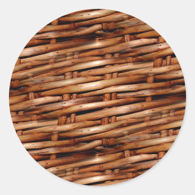 Rugged Wicker Basket Look Runder Aufkleber (Vorderseite)