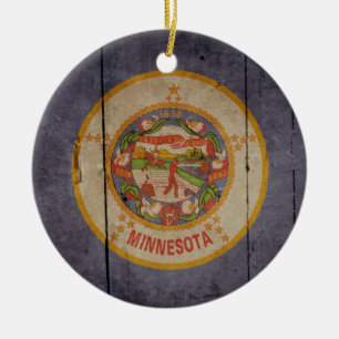 Rugged Wood Minnesota Flag Keramikornament