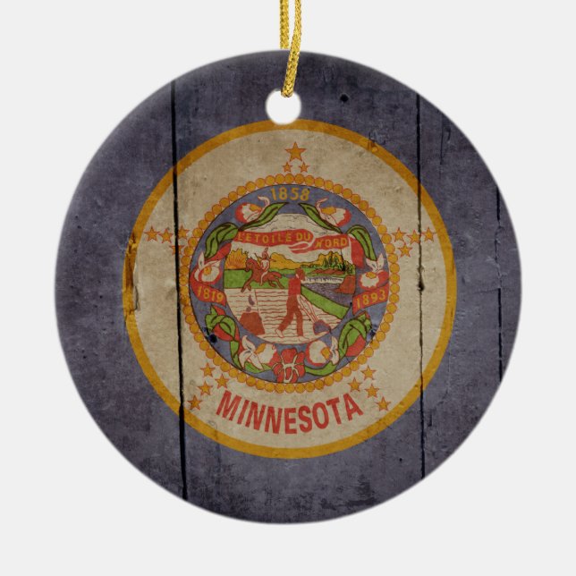Rugged Wood Minnesota Flag Keramikornament (Vorne)