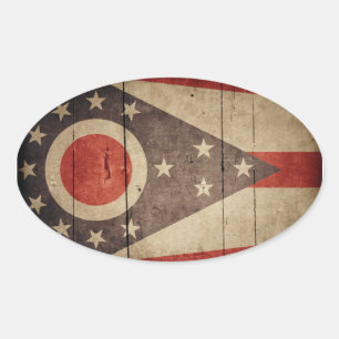 Rugged Wood Ohio Flag Ovaler Aufkleber
