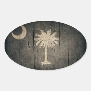 Rugged Wood South Carolina Flag Ovaler Aufkleber