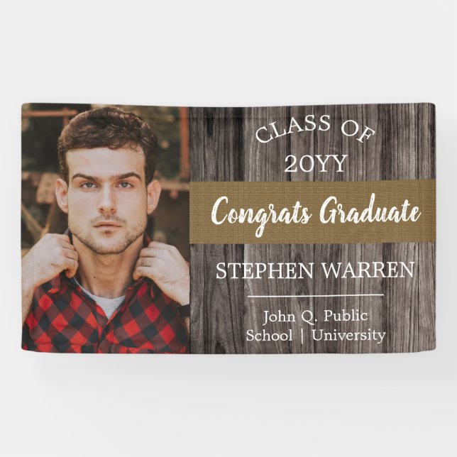Rugged Woodsy Foto Abschluss Glückwunsch Graduate Banner (Horizontal)
