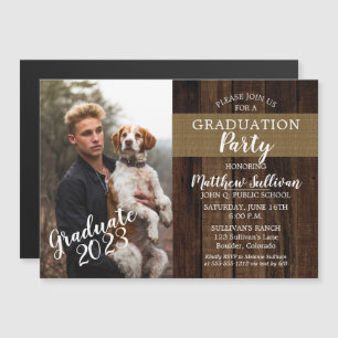 Rugged Woodsy Foto Graduation Party Magneteinladung