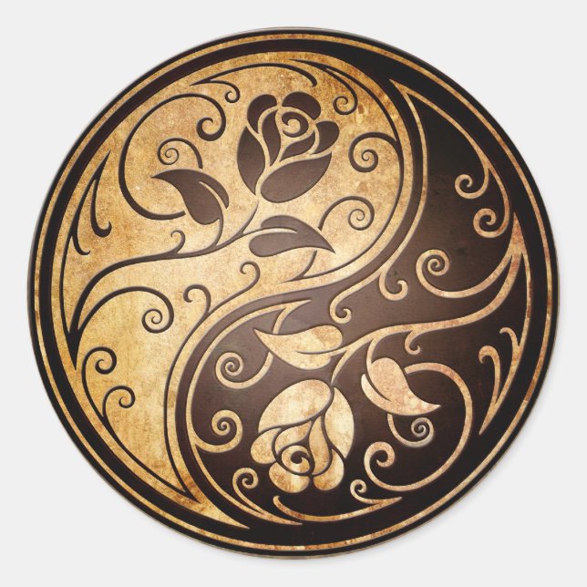 Rugged Yin Yang Rose Runder Aufkleber (Vorderseite)