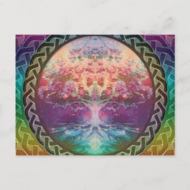 Ruhe-Baum des Lebens in den Regenbogen-Farben Postkarte (Vorderseite)