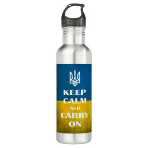 Ruhe behalten und das ukrainische Emblem Trident S Edelstahlflasche