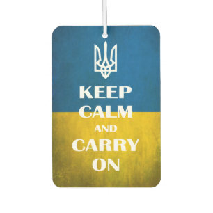 Ruhe behalten und das ukrainische Emblem-Trident w Autolufterfrischer
