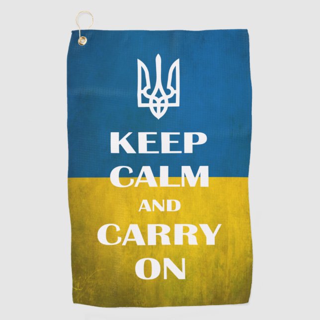 Ruhe behalten und das ukrainische Emblem-Trident w Golfhandtuch (Vorderseite)