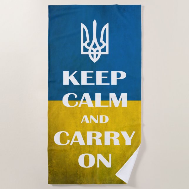 Ruhe behalten und das ukrainische Emblem-Trident w Strandtuch (Vorderseite)