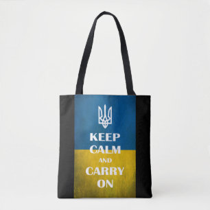 Ruhe behalten und das ukrainische Emblem-Trident w Tasche
