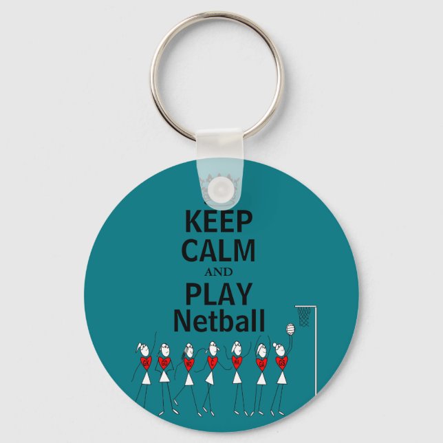 Ruhe behalten und Netball-Design wiedergeben Schlüsselanhänger (Vorderseite)