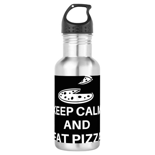 Ruhe behalten und Pizza essen Edelstahlflasche (Vorderseite)