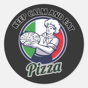 Ruhe behalten und Pizza essen Runder Aufkleber