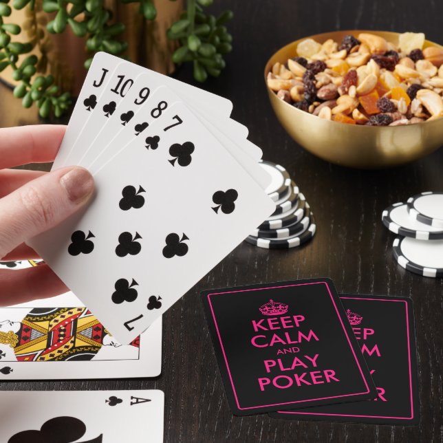 Ruhe behalten und Poker-Neon-Rosa-Spielkarten spie Spielkarten (In Situ)