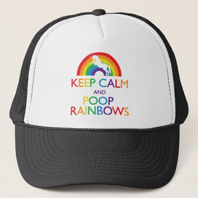 Ruhe behalten und Rainbows Unicorn Gekackt Truckerkappe (Vorderseite)
